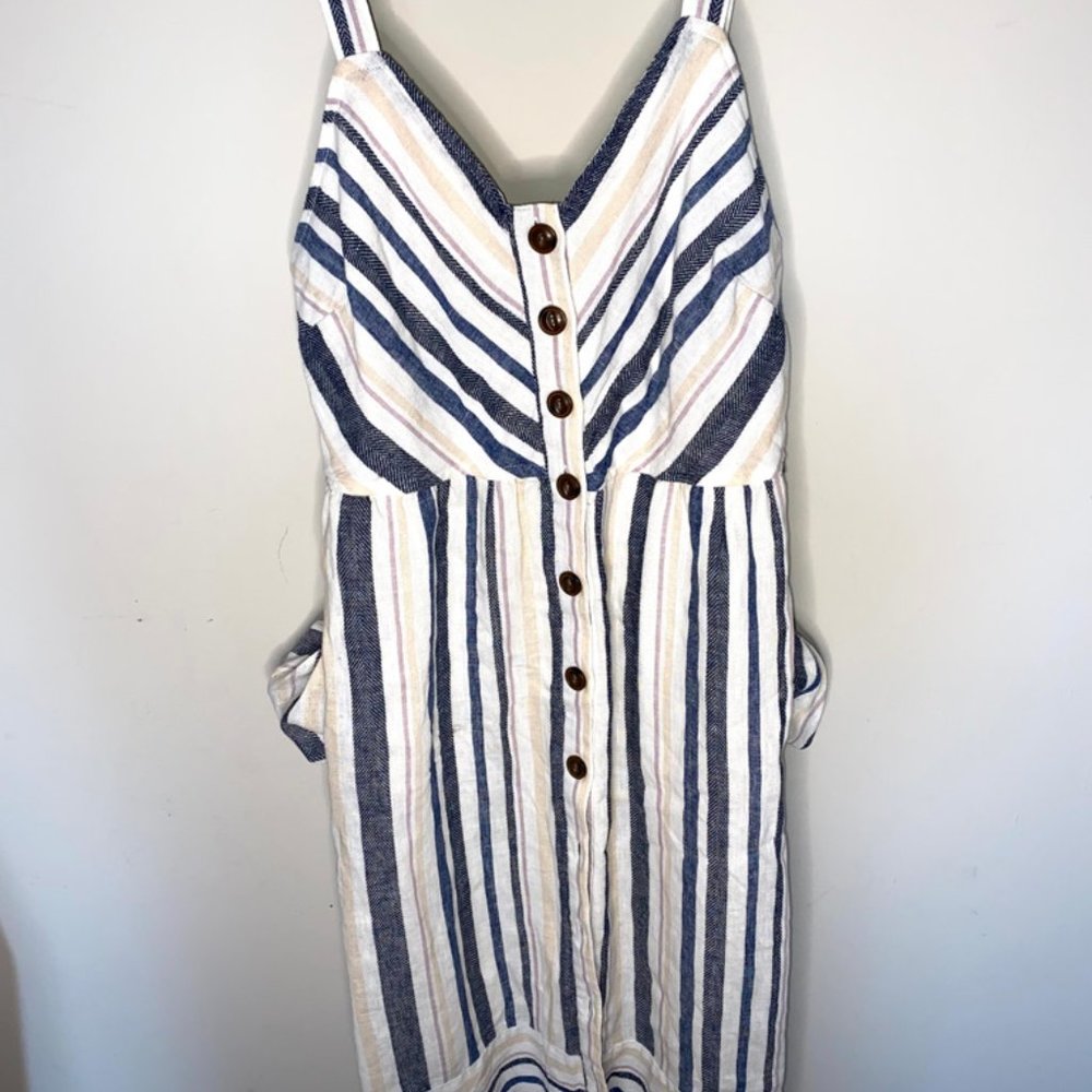 Women's SleevelessV-Neck Striped Button-Front Midi